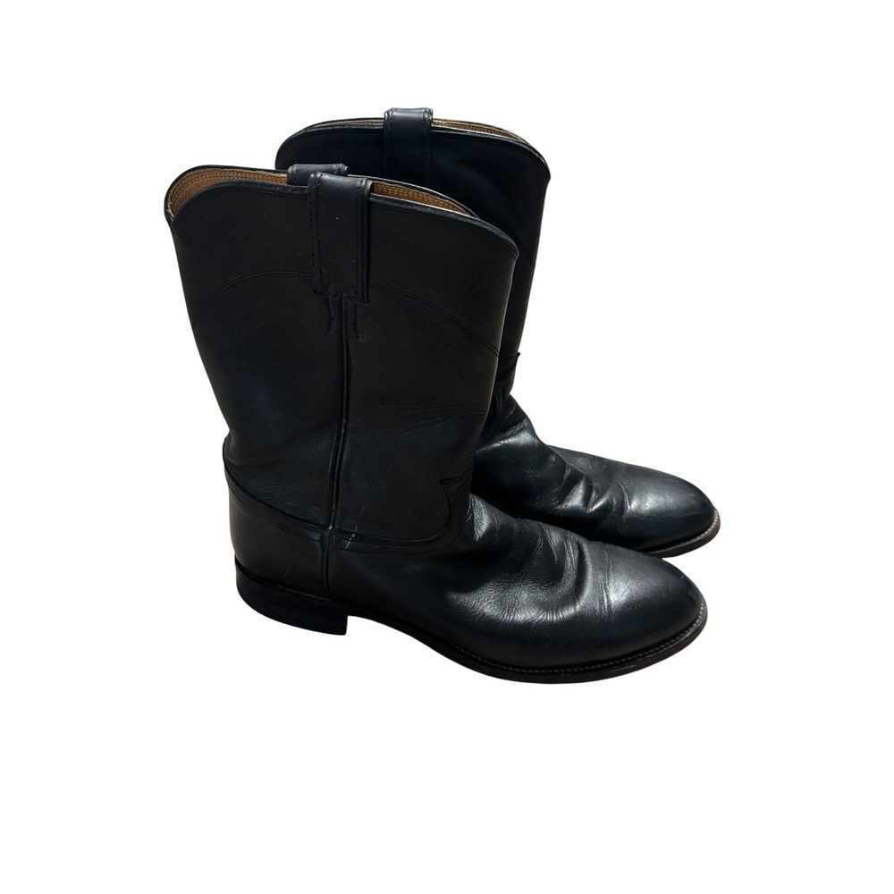 Justin 3133 Mens Black Leather Roper Western Cowboy Boots Size 11 D